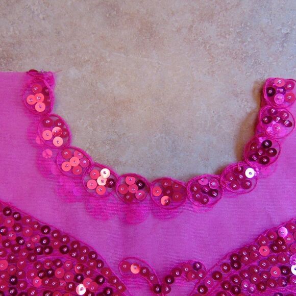 HANDMADE Pink Butterfly Sequin Crepe Netting Over the Shoulders Neck Wrap OS - Picture 9 of 11